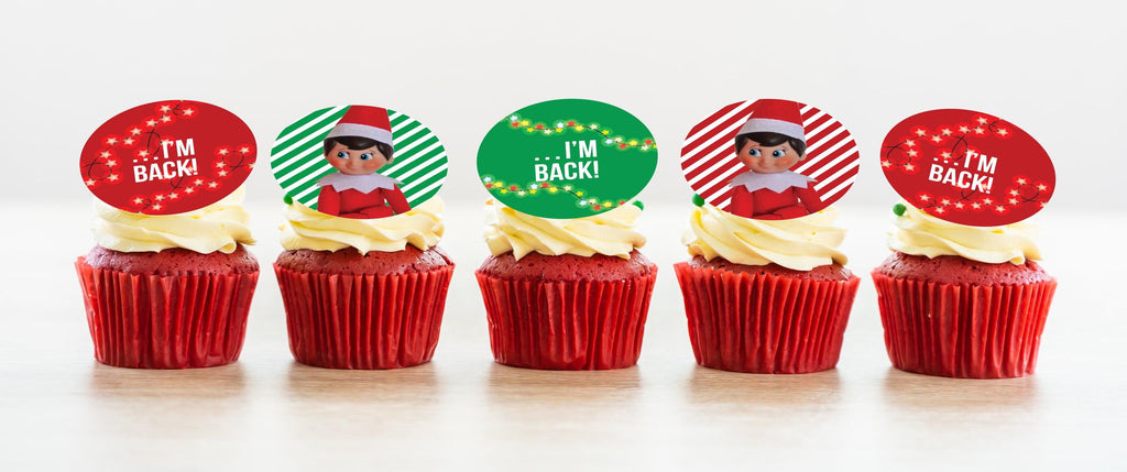Elf on the Shelf I'm Back edible cupcake toppers