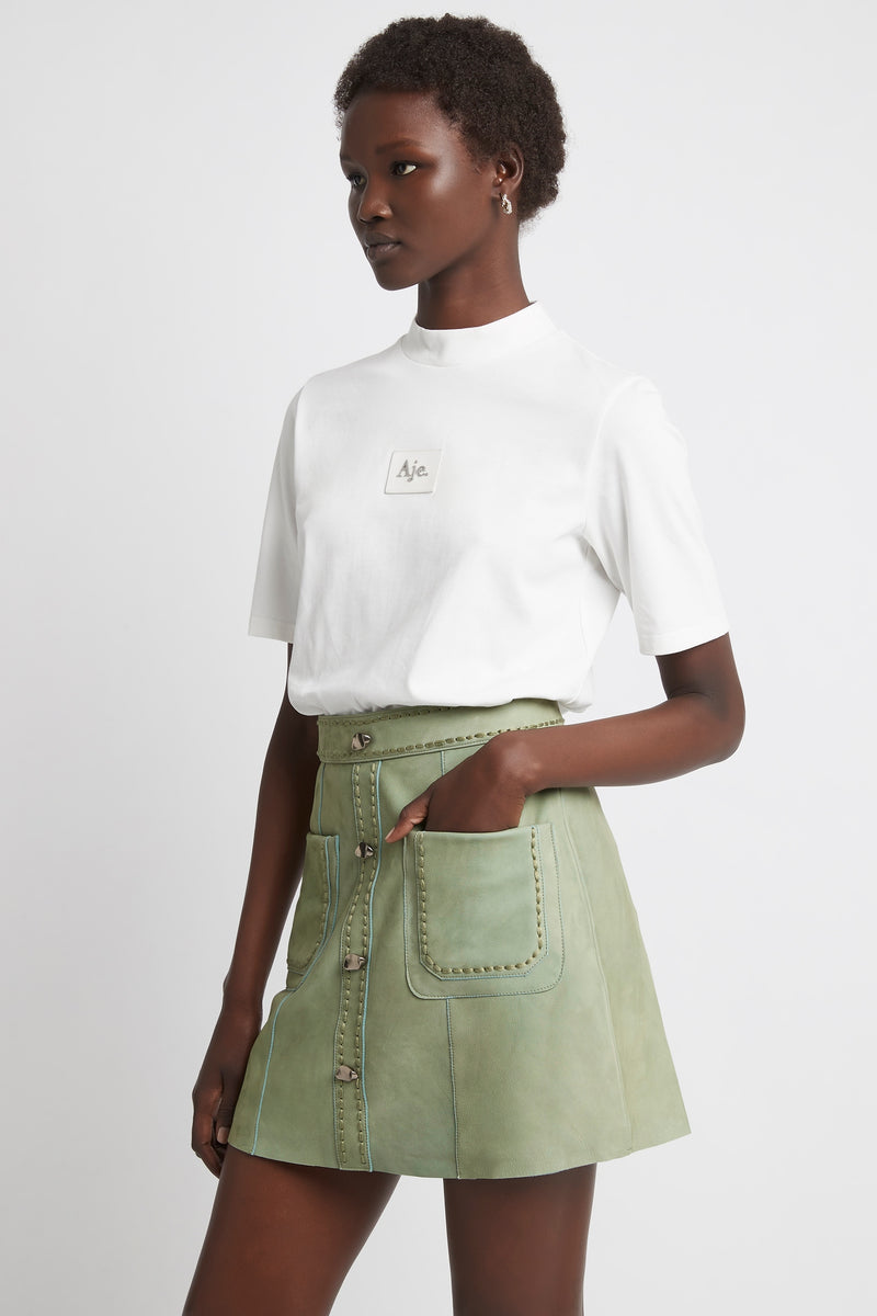 Paris Leather Mini Skirt | Dusty Sage 