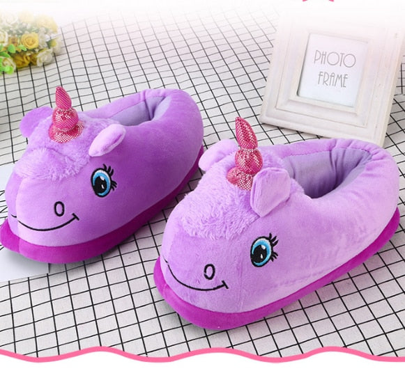 Warm Cotton Winter Women Home Slippers Soft Cartoon Unicorn Indoor Non Slip House Slippers Girls Cute Shoes Footwear Fgb78