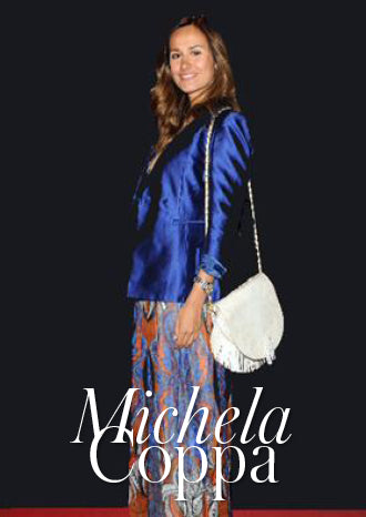 Michela Coppa with a Tallulah Honey Nabuk Luxury Leather Handbag