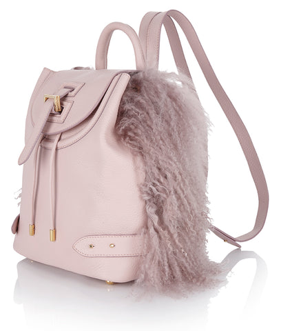 Backpack Mini Dusty Pink Shearling as seen on Olivia Palermo