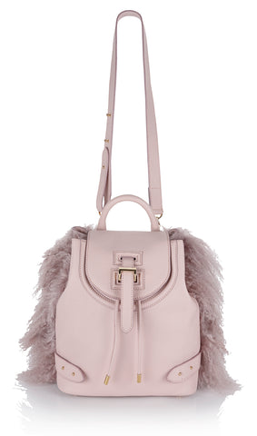 Backpack Mini Dusty Pink Shearling as seen on Olivia Palermo