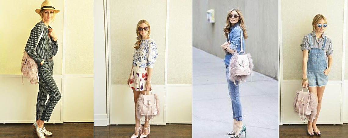 Olivia Palermo wearing meli melo Backpack Mini Dusty Pink Shearling