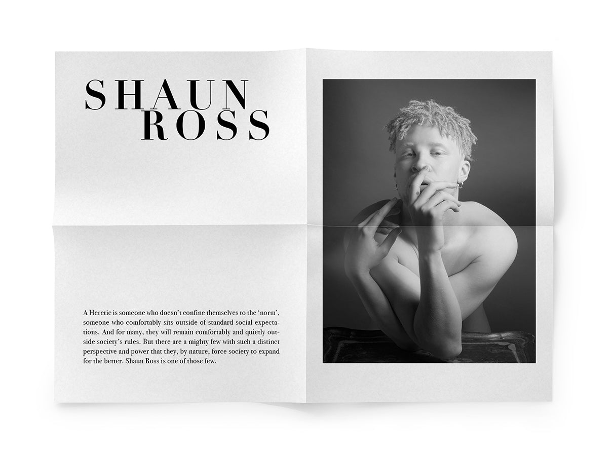 Newspaper layout with portrait of Shaun Ross