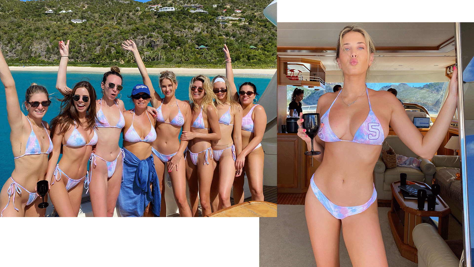 Francesca Aiello, founder and owner of Frankies Bikinis, celebrates her 25th birthday in Saint Barthelemy and releases the Birthday funfetti tie dye collection