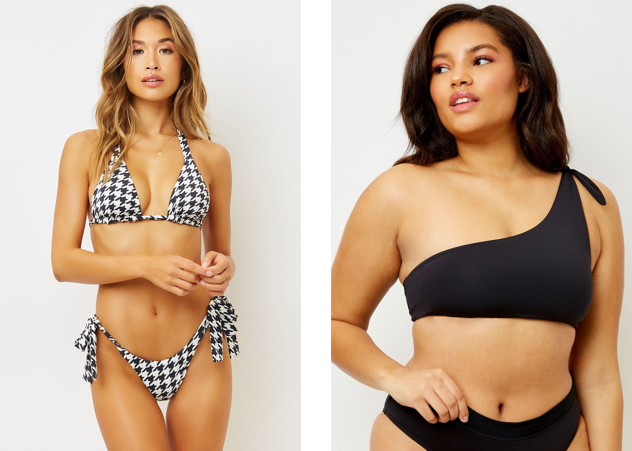 frankies bikinis first ever sustainable swim collection. houndstooth bikinis