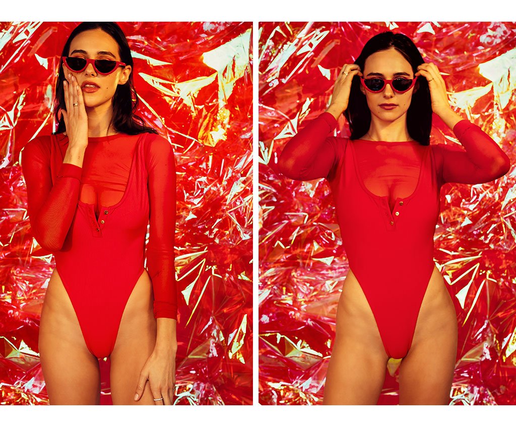 red one piece swimsuit