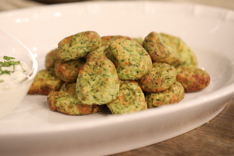 Zucchini Tots with Feta-Mint Tzatiki