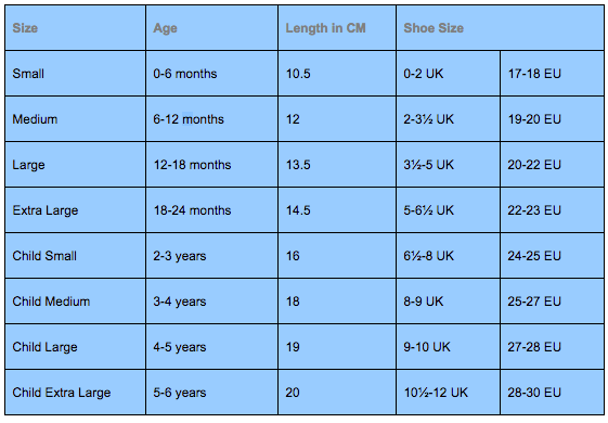 Soft Soled Moccasins Size Chart