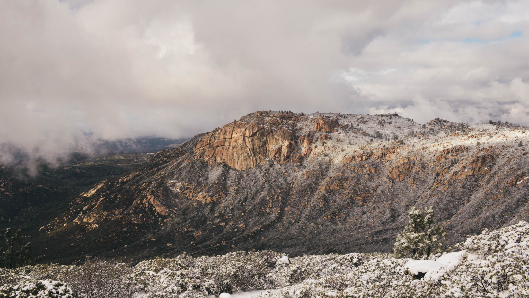 Snow on Corte Madera Mountain and Corral Canyon in the Cleveland National Forest in San Diego