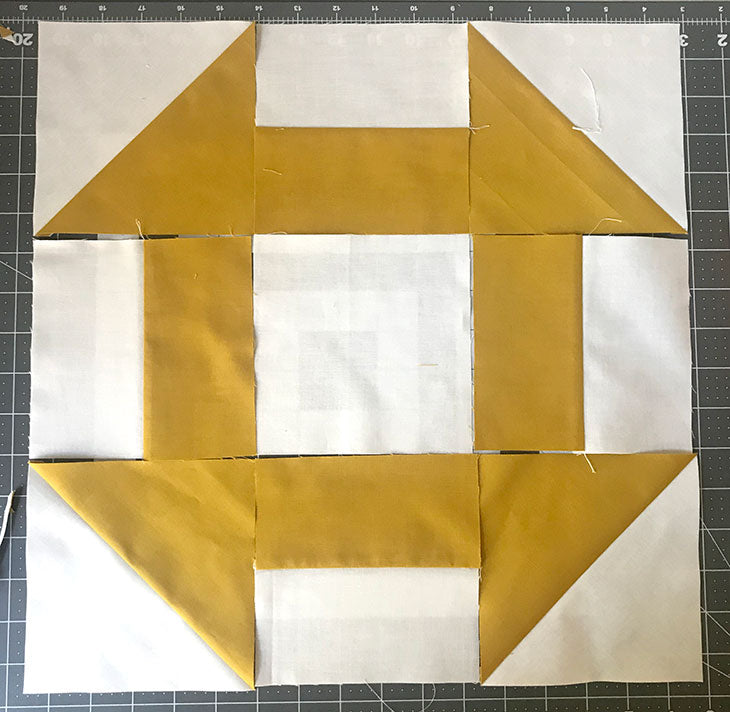 Churn Dash quilt block tutorial, 15-inch