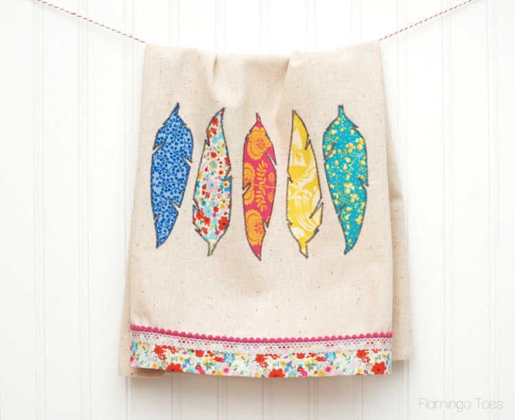 DIY fabric feathers dishtowel by Flamingo Toes