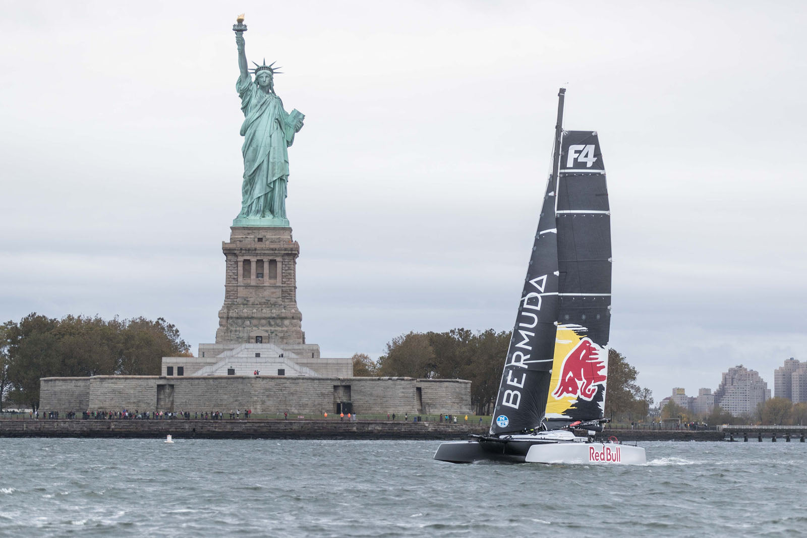 Red Bull Bluesmiths Sailing NYC Statue of Liberty Foiling Catamaran