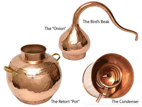 Parts of the copper alembic distiller