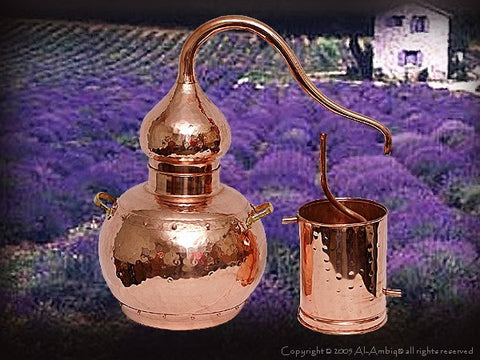 Copper Alembic with Lavender field