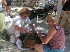 filling the onion with plants for distillation