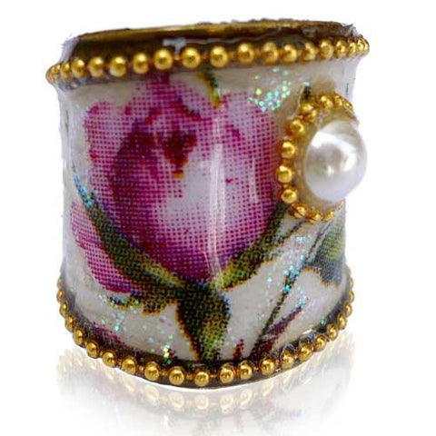 Silk Paper Collage Rings by Iris Design Pink Rose