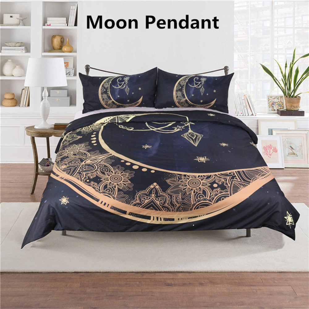 Gold Moon Pattern Bedding Set Double Size Simple Comfortable 3d