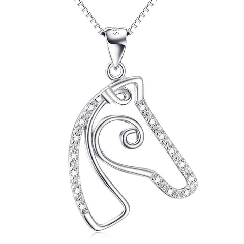925 Sterling Silver Horse Head Pendant Necklace