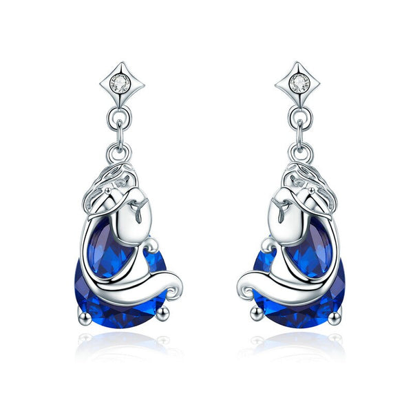 925 Sterling Silver Mermaids Blue Crystal Drop Earrings