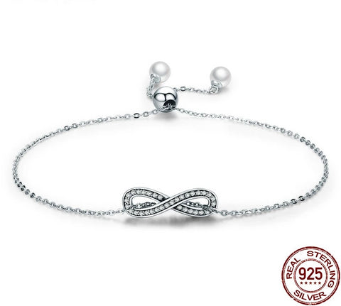 925 Sterling Silver Infinity Love Chain Women Bracelet