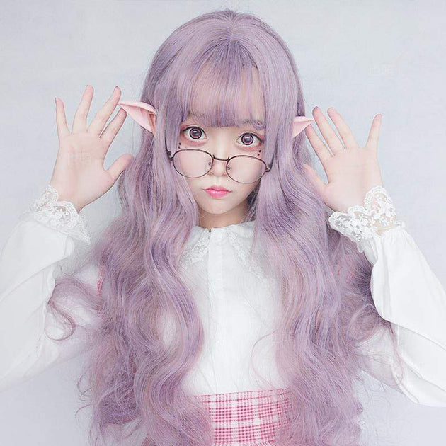 Harajuku Lolita Long Purple Wavy Air Bangs Cosplay Wig