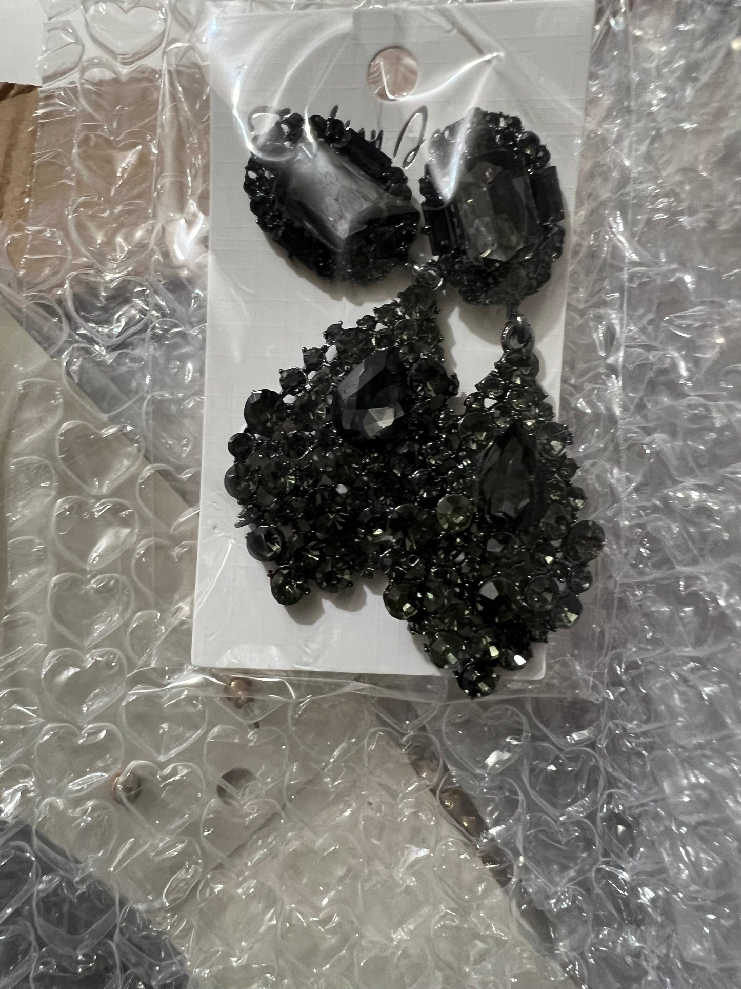Carey Crystal Earrings (Black)