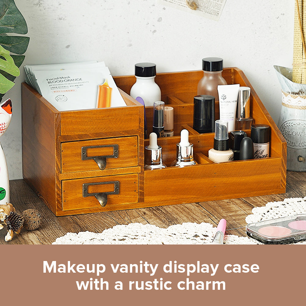 Wooden Rustic Table Top Makeup Organizer | Antique Wood Vintage – Primo Supply l Curated Solving Products