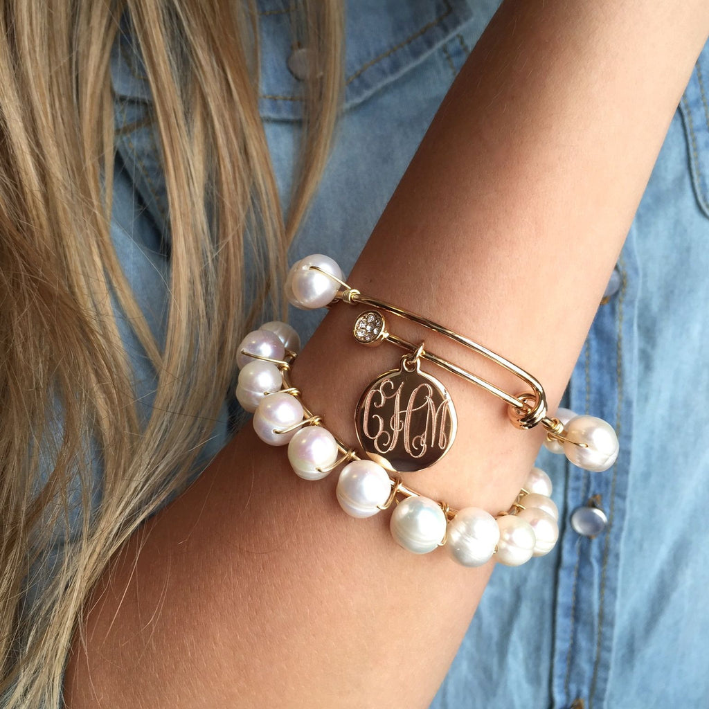 Monogram Pearl Wrapped Adjustable Bangle Bracelet – I Love Jewelry
