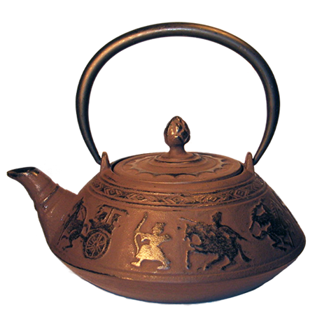 Large Warriors Cast Iron Teapot Matte Rust Antique Finish