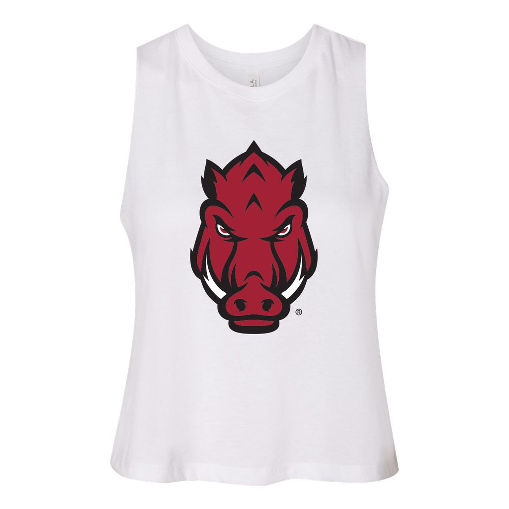 University of Arkansas, Fayetteville Endzone Women's Racerback Crop Tank in White