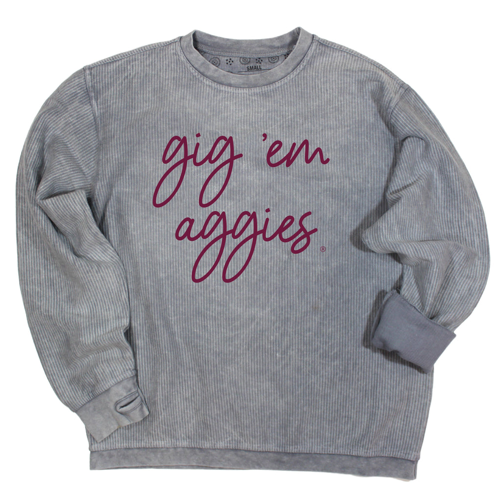 Barcelony Crewneck Corded Fleece in Gray - Texas A&M University