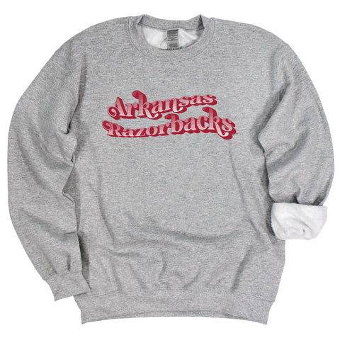 University of Arkansas, Fayetteville Retro Wave Crewneck Fleece in Gray