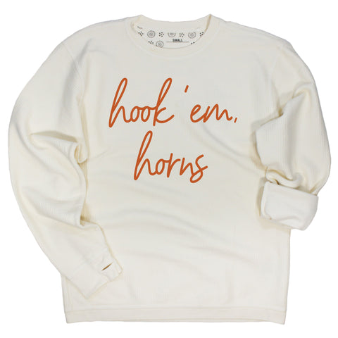 Barcelony Crewneck Corded Fleece in Ivory - University of Texas