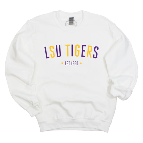 Louisiana State University Star Arch Crewneck Fleece in White