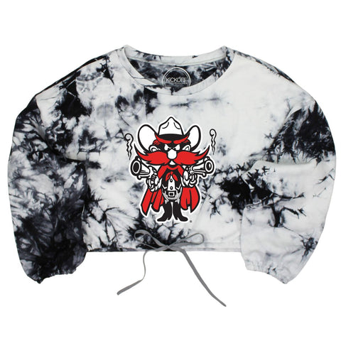 Texas Tech University Endzone Tie-Dye Crop Pullover in Black & White