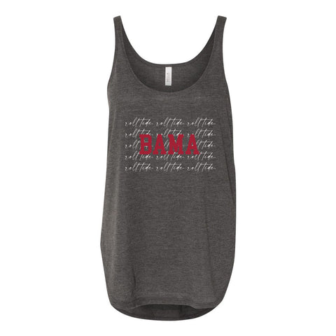 University of Alabama (The) College Script Women's Flowy Tank with Side Slit in Charcoal