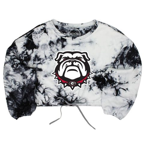 University of Georgia Endzone Tie-Dye Crop Pullover in Black & White