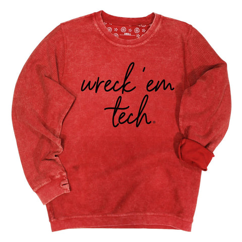 Barcelony Crewneck Corded Fleece in Red - Texas Tech University