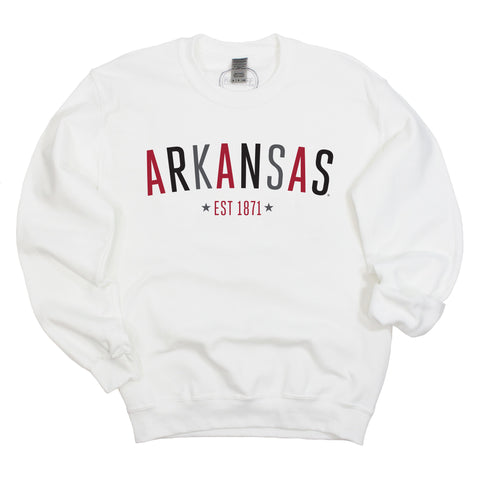 University of Arkansas, Fayetteville Star Arch Crewneck Fleece in White