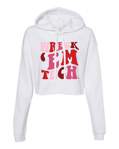 Groovy Crop Hoodie in White - Texas Tech University