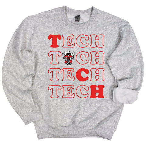 Stacked Crewneck Fleece in Heather Gray - Texas Tech University