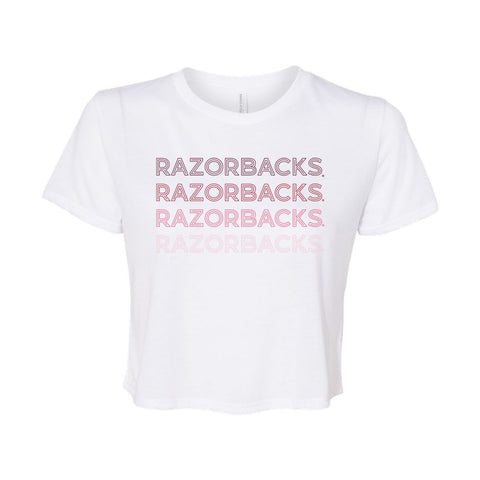 University of Arkansas, Fayetteville Neon Nights Crop Short Sleeve T-shirt in White