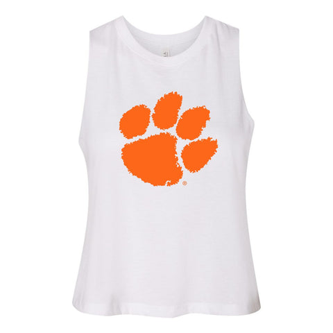 Clemson Universtiy Endzone Women's Racerback Crop Tank in White