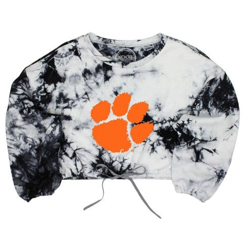 Clemson Universtiy Endzone Tie-Dye Crop Pullover in Black & White