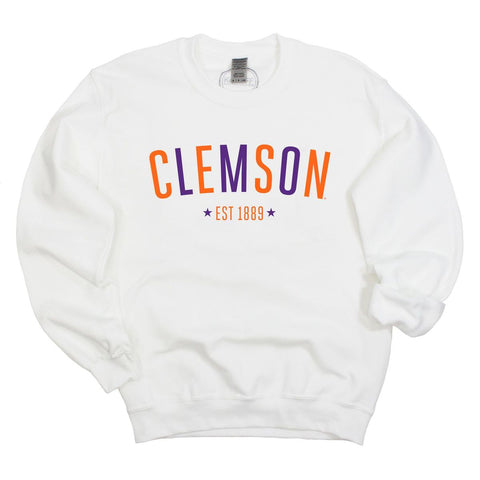 Clemson Universtiy Star Arch Crewneck Fleece in White