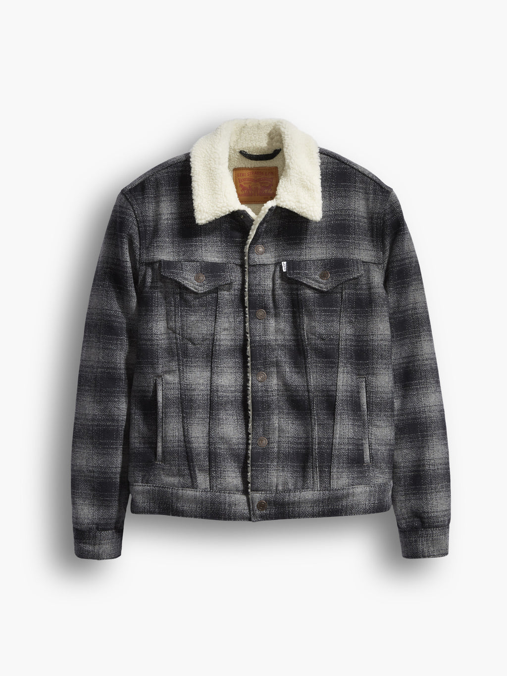 levi's burnt orange plaid sherpa jacket