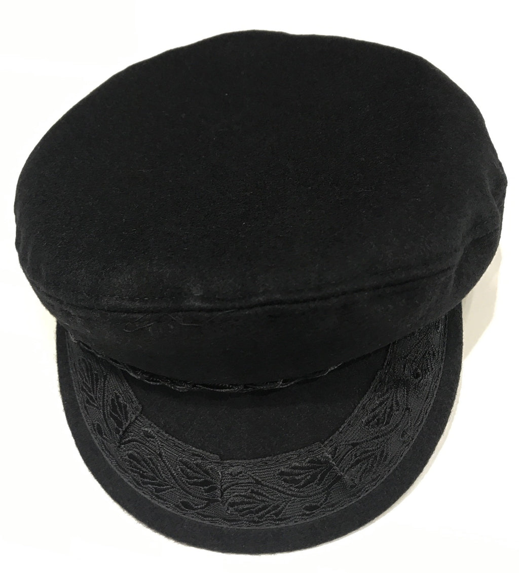 Vintage Greek Fisherman Hat Black Wool Blend Cap Made in Greece Cabbie Flat