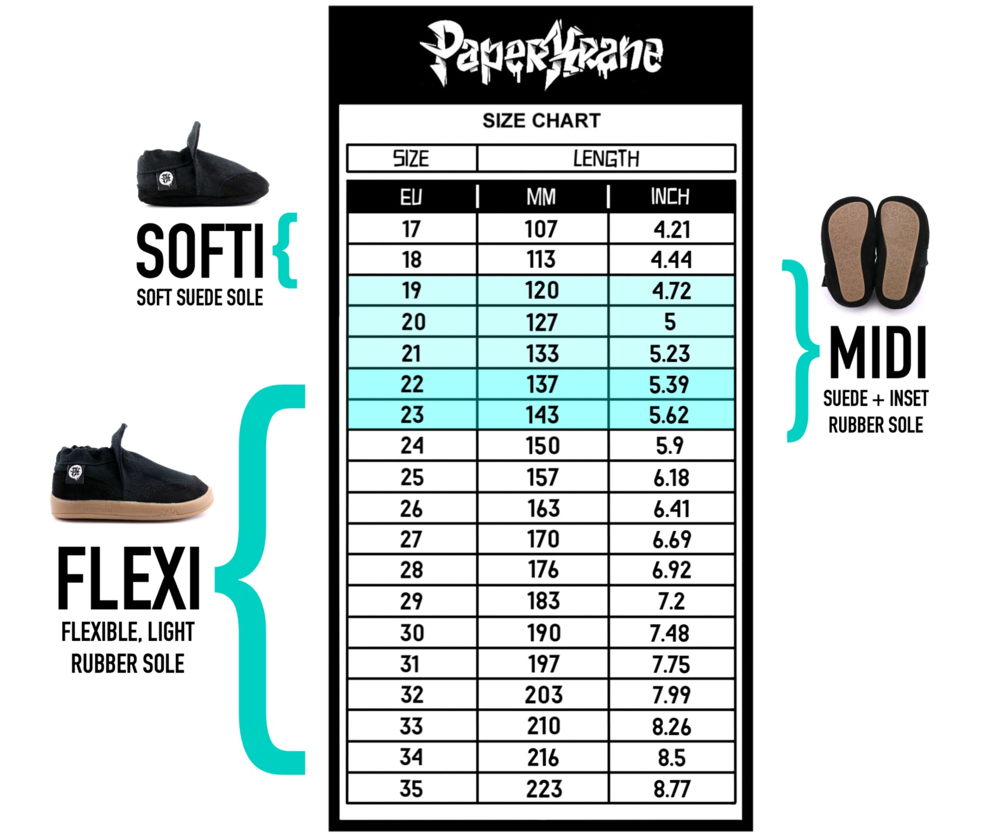 PaperKrane size chart