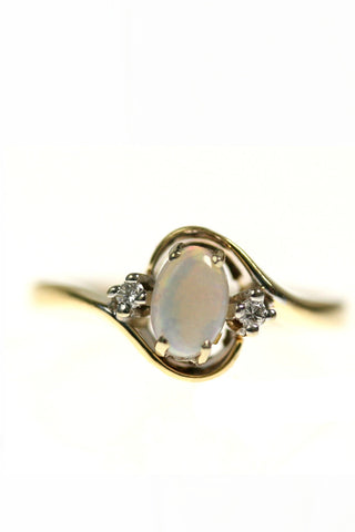 1970s 14k Gold Opal and Diamond Engagement Ring